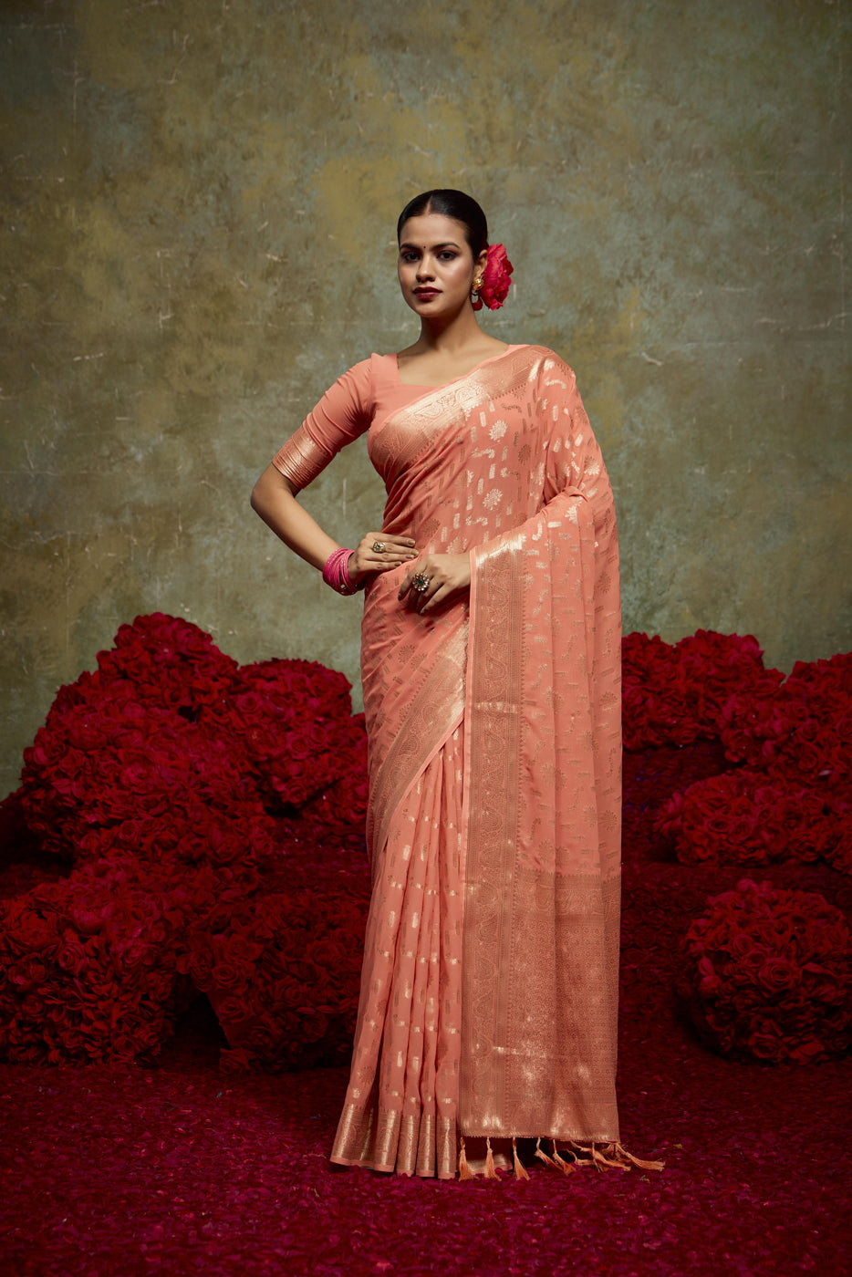 Heritage Weave Banarasi Silk Saree with Traditional Motifs