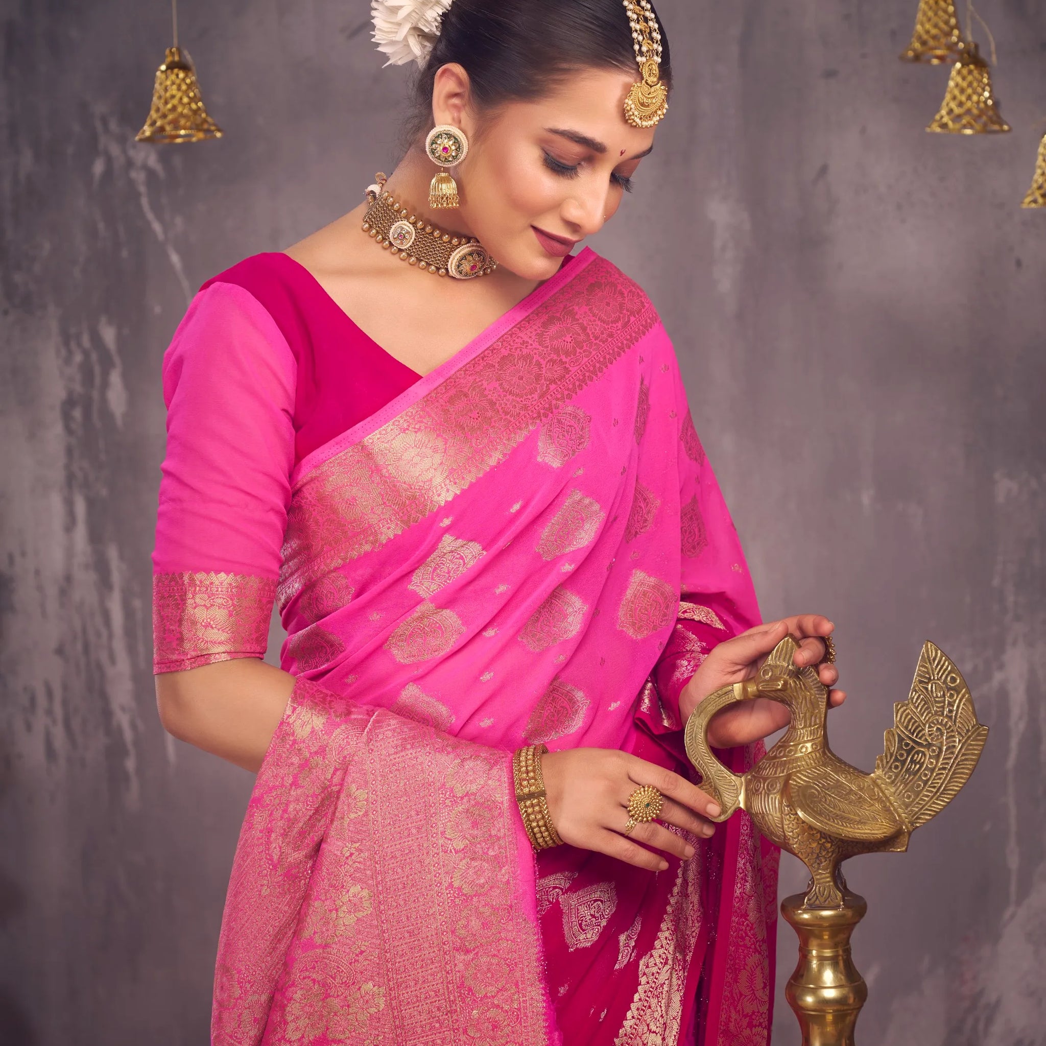Rajarani pink pure viscose saree