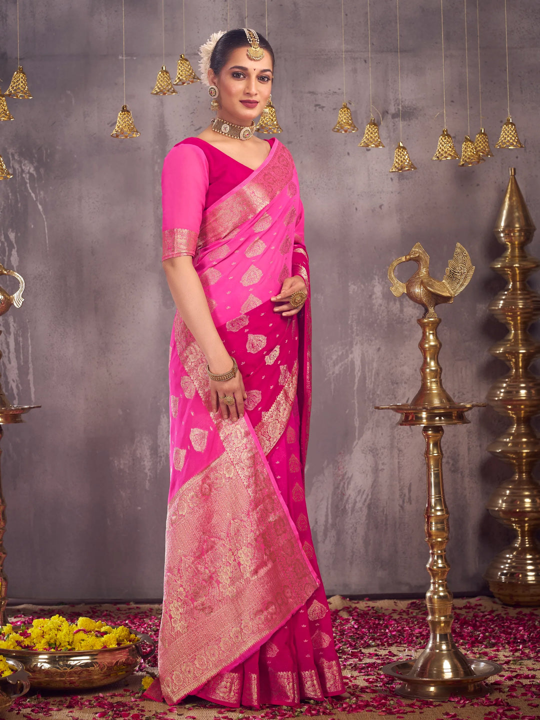 Rajarani pink pure viscose saree