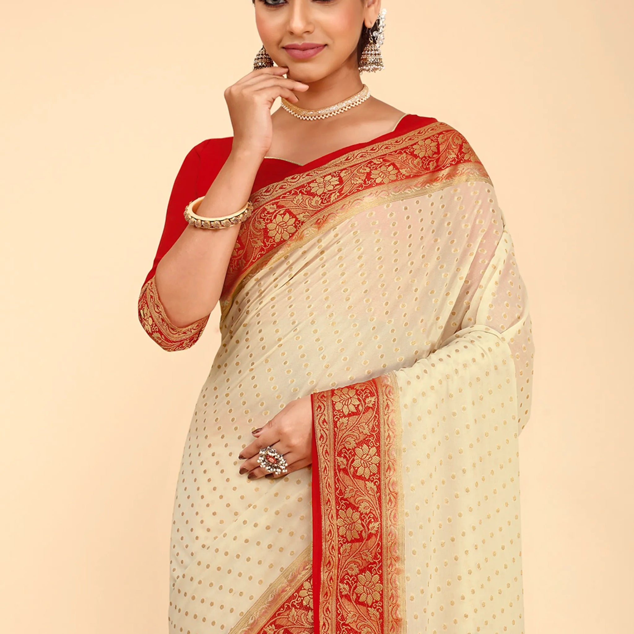 Bindia White Viscose Saree