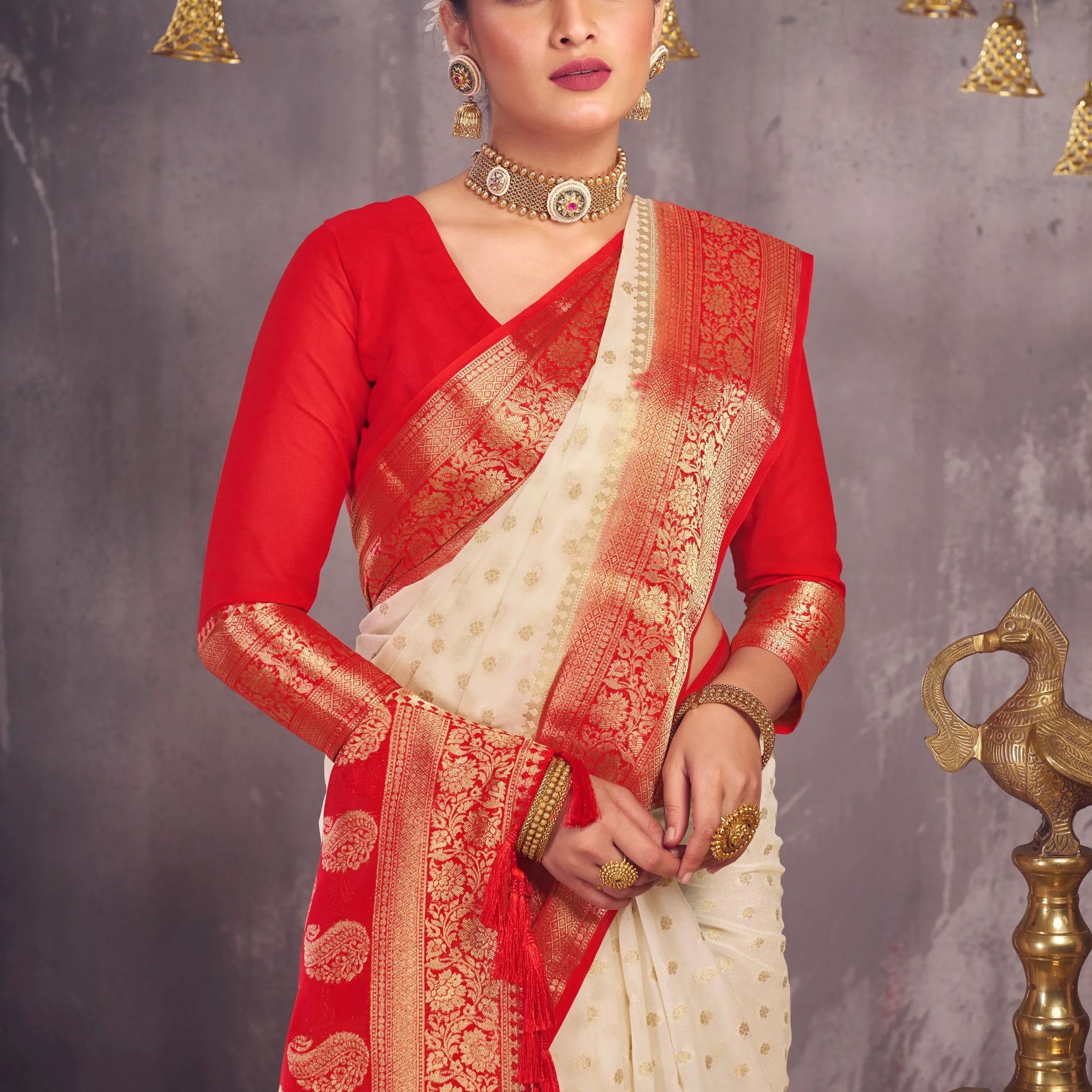 Bindia 2 white pure viscose saree