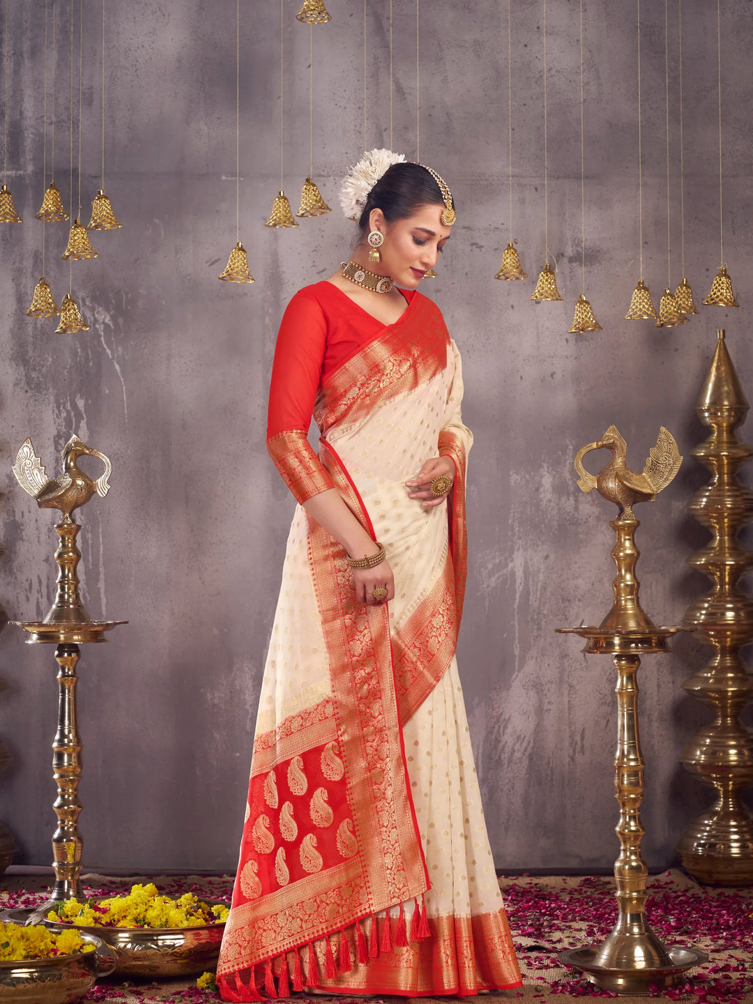 Bindia 2 white pure viscose saree