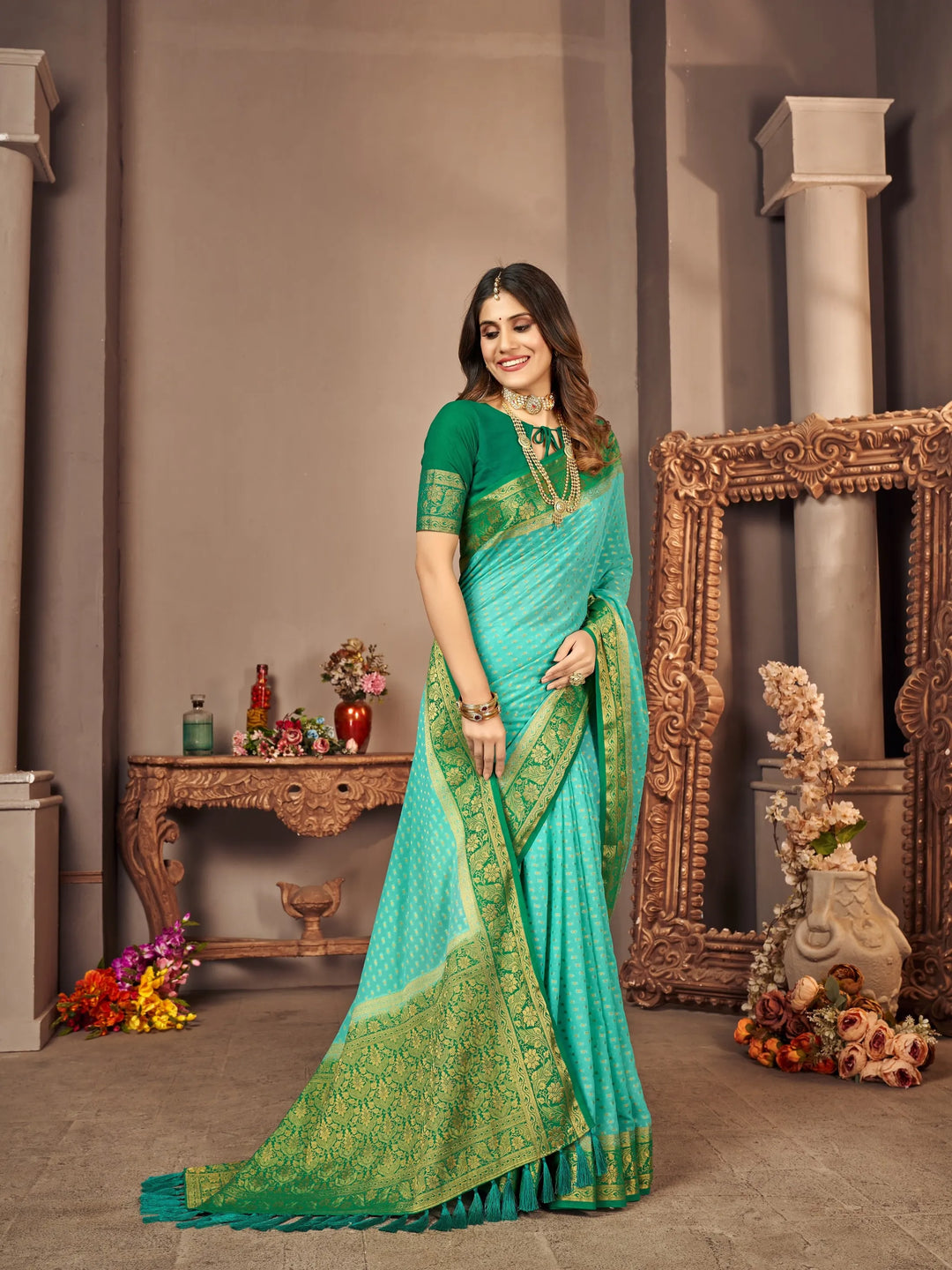 Bindia Aqua Viscose Saree