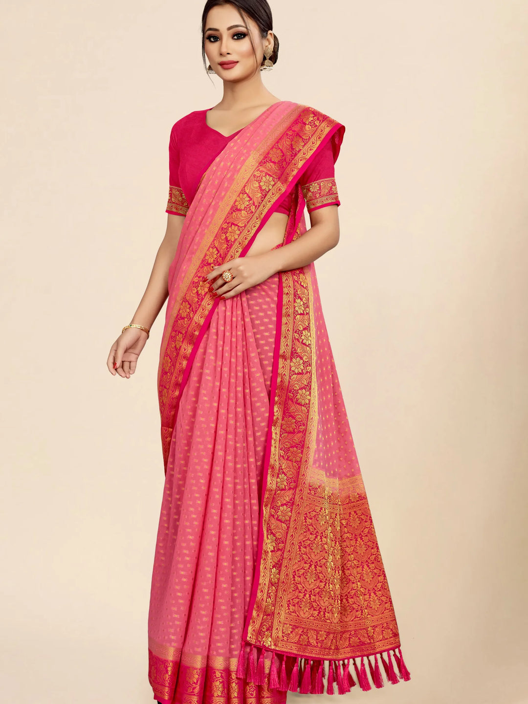 Bindia Pink Viscose Saree