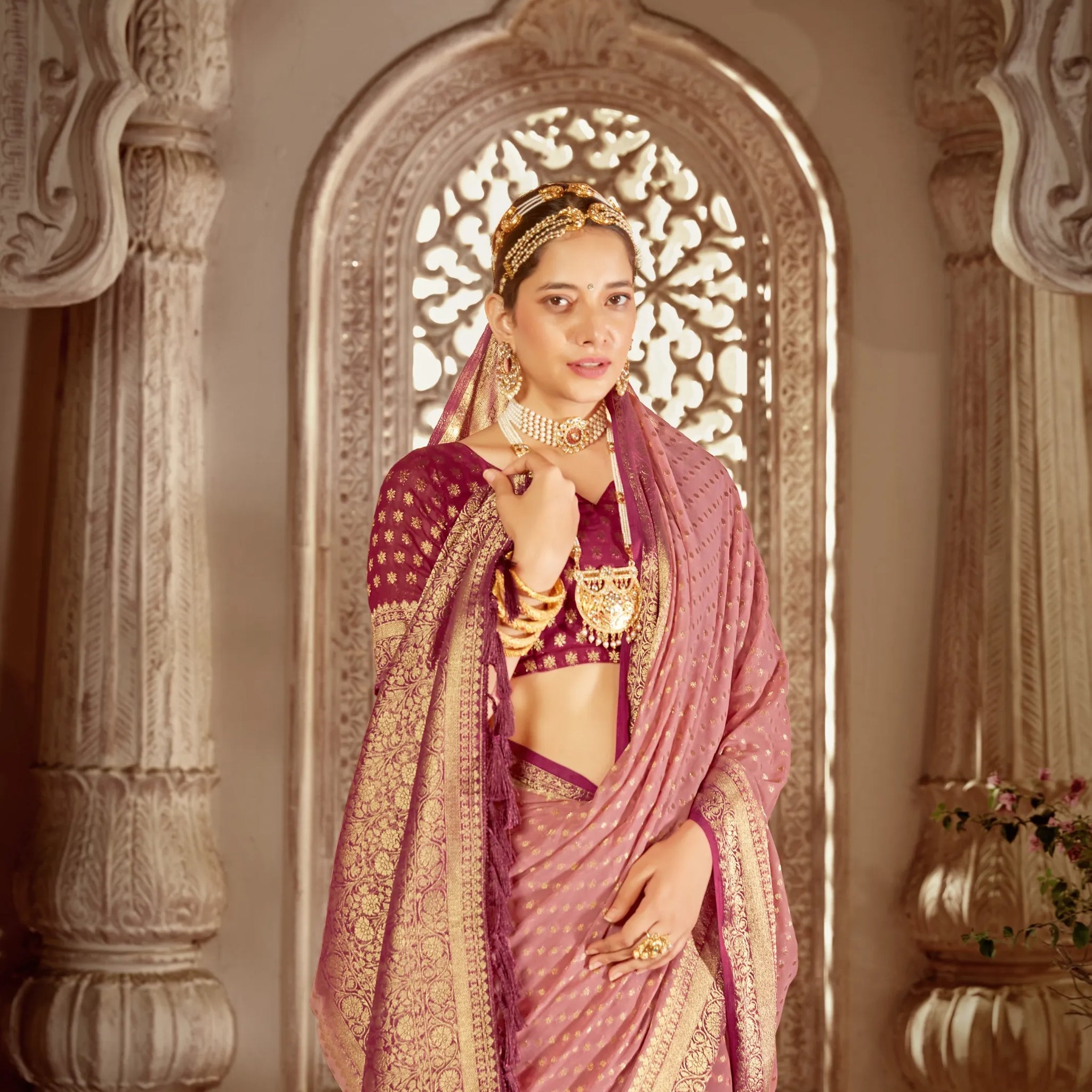 Bindia Pink Viscose Saree