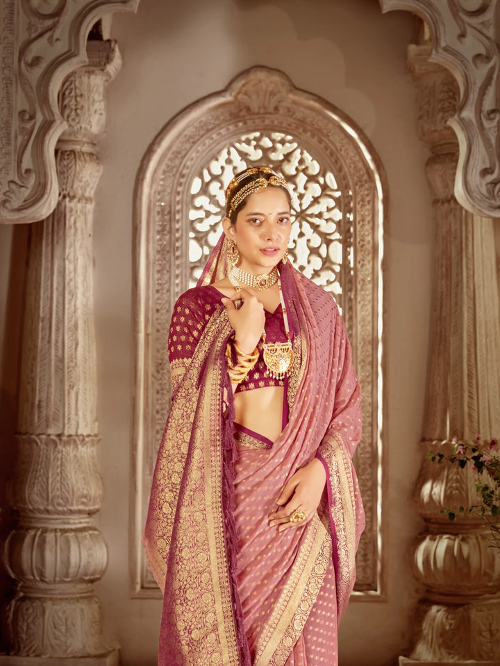 Bindia Pink Viscose Saree