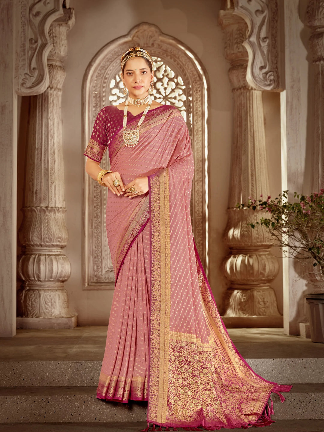 Bindia Pink Viscose Saree