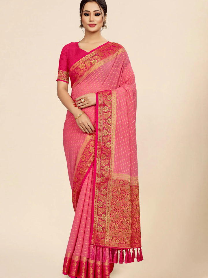 Bindia Pink Viscose Saree