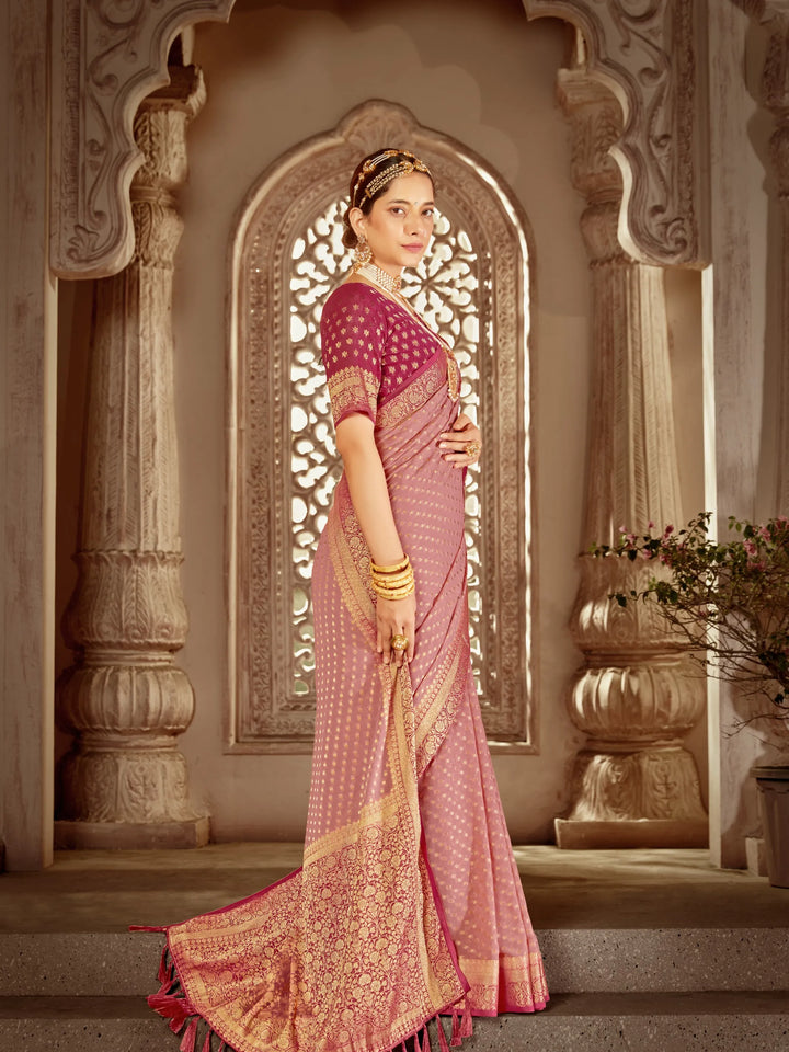 Bindia Pink Viscose Saree