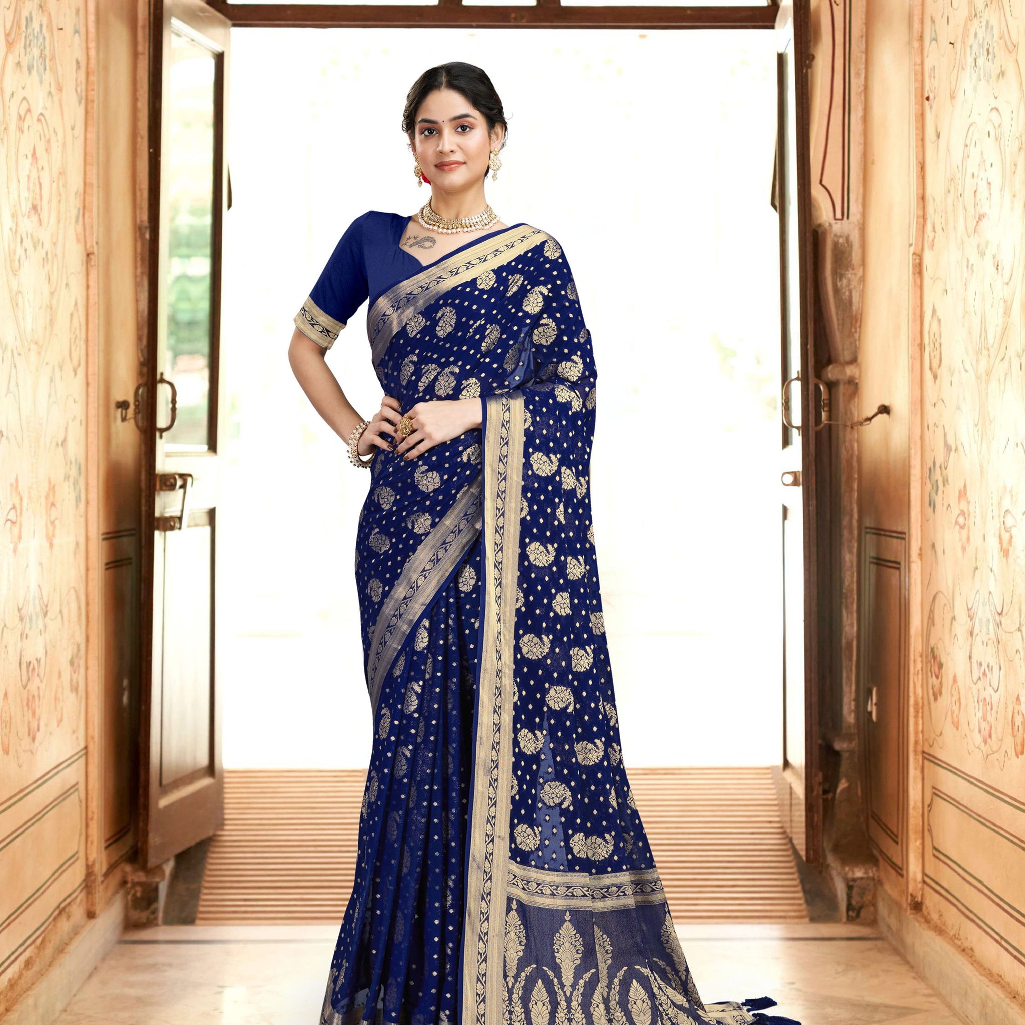DISHA NAVY BLUE VISCOSE SAREE