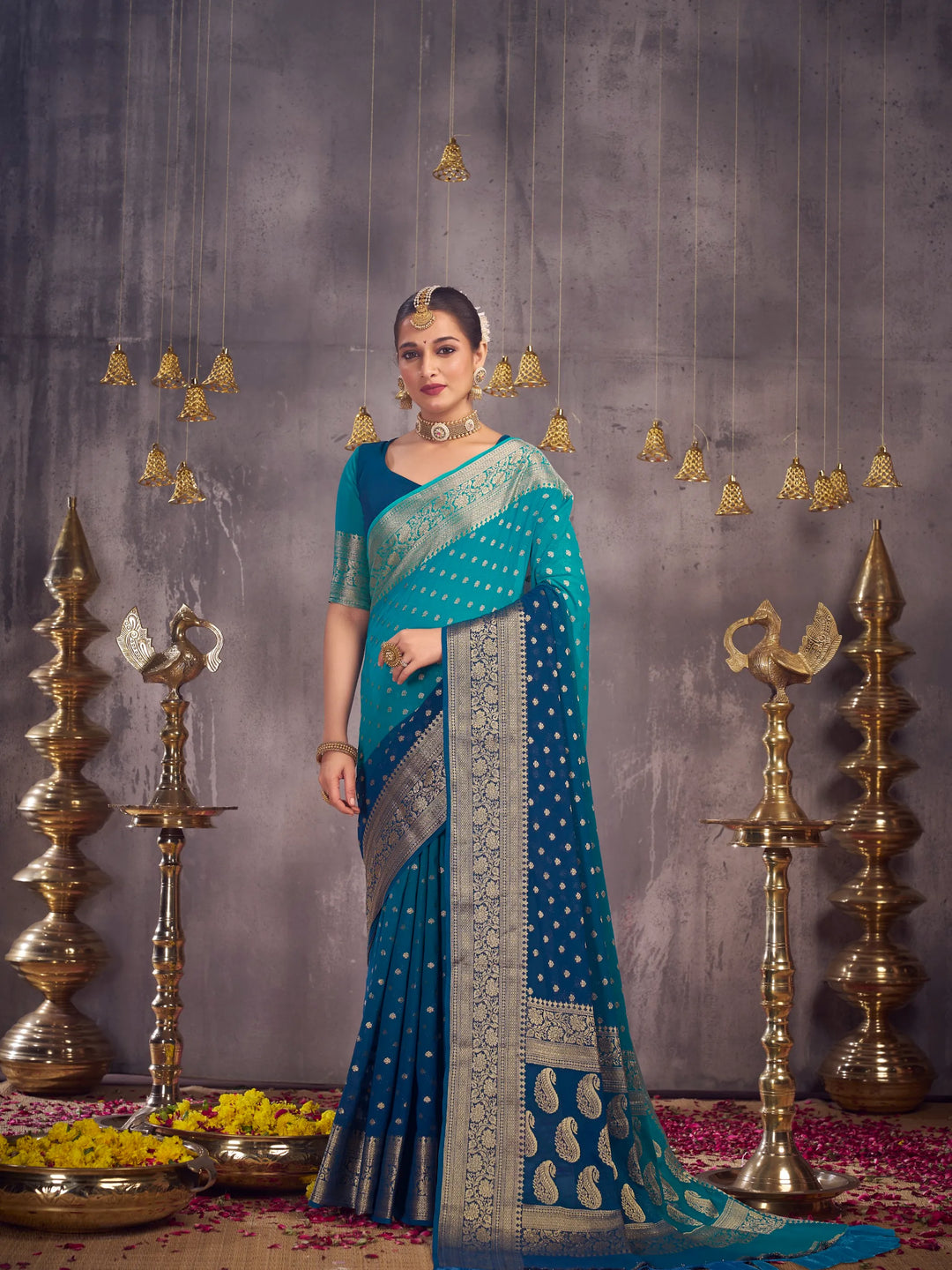 Bindia 3 aqua blue pure viscose saree