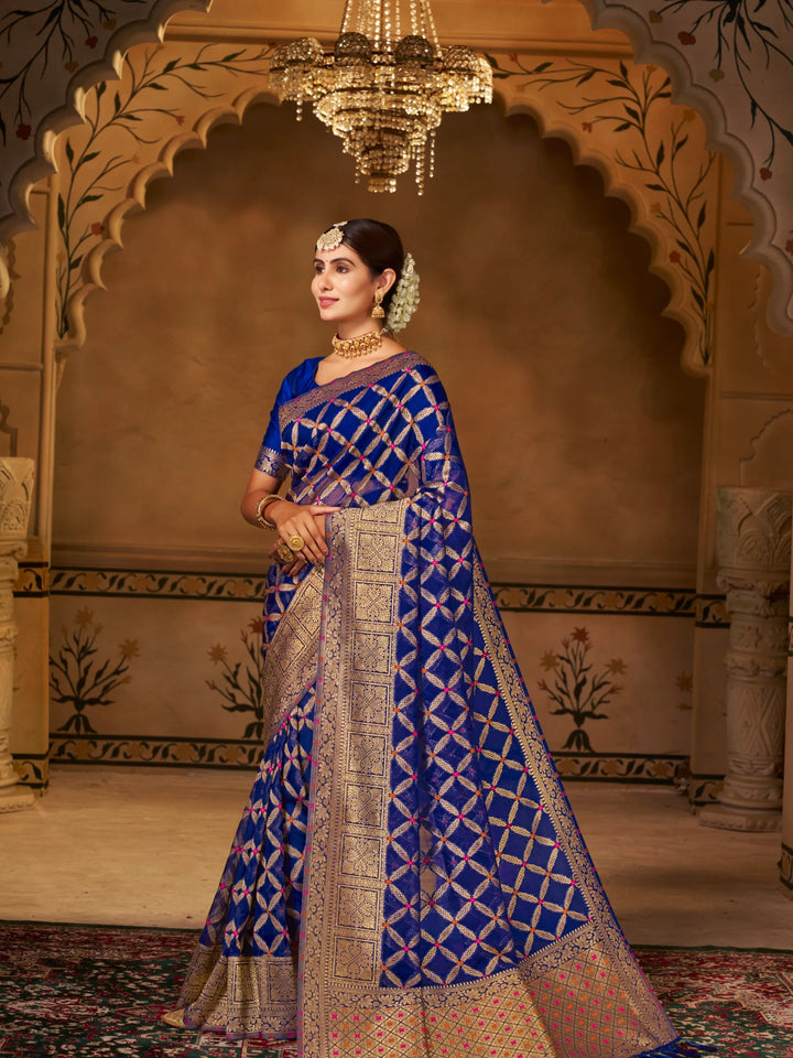 Varsha Blue Pure Organza Saree for Wedding