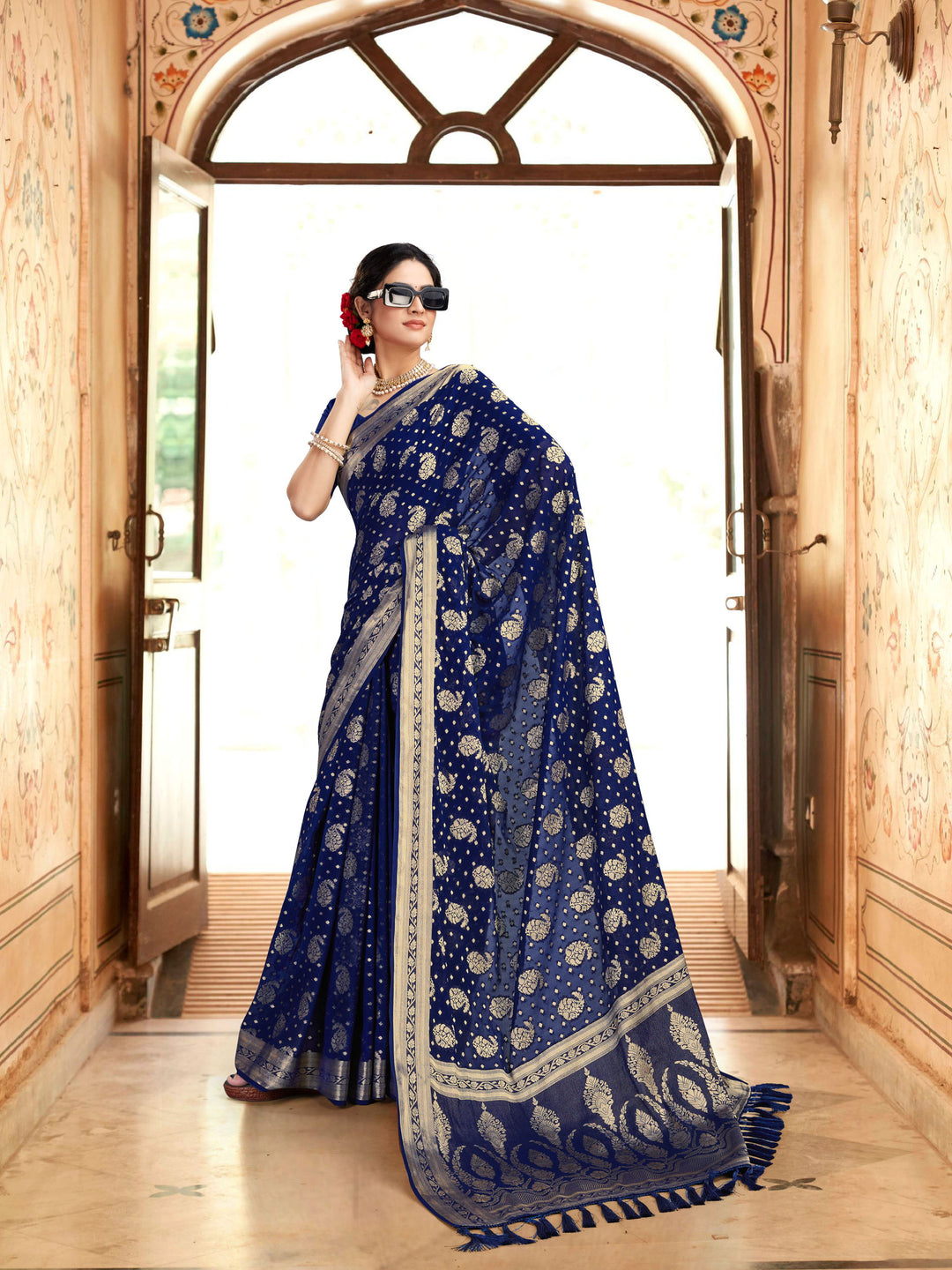 DISHA NAVY BLUE VISCOSE SAREE