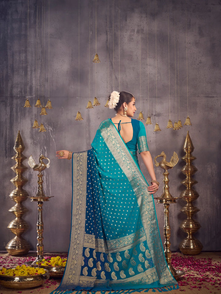 Bindia 3 aqua blue pure viscose saree