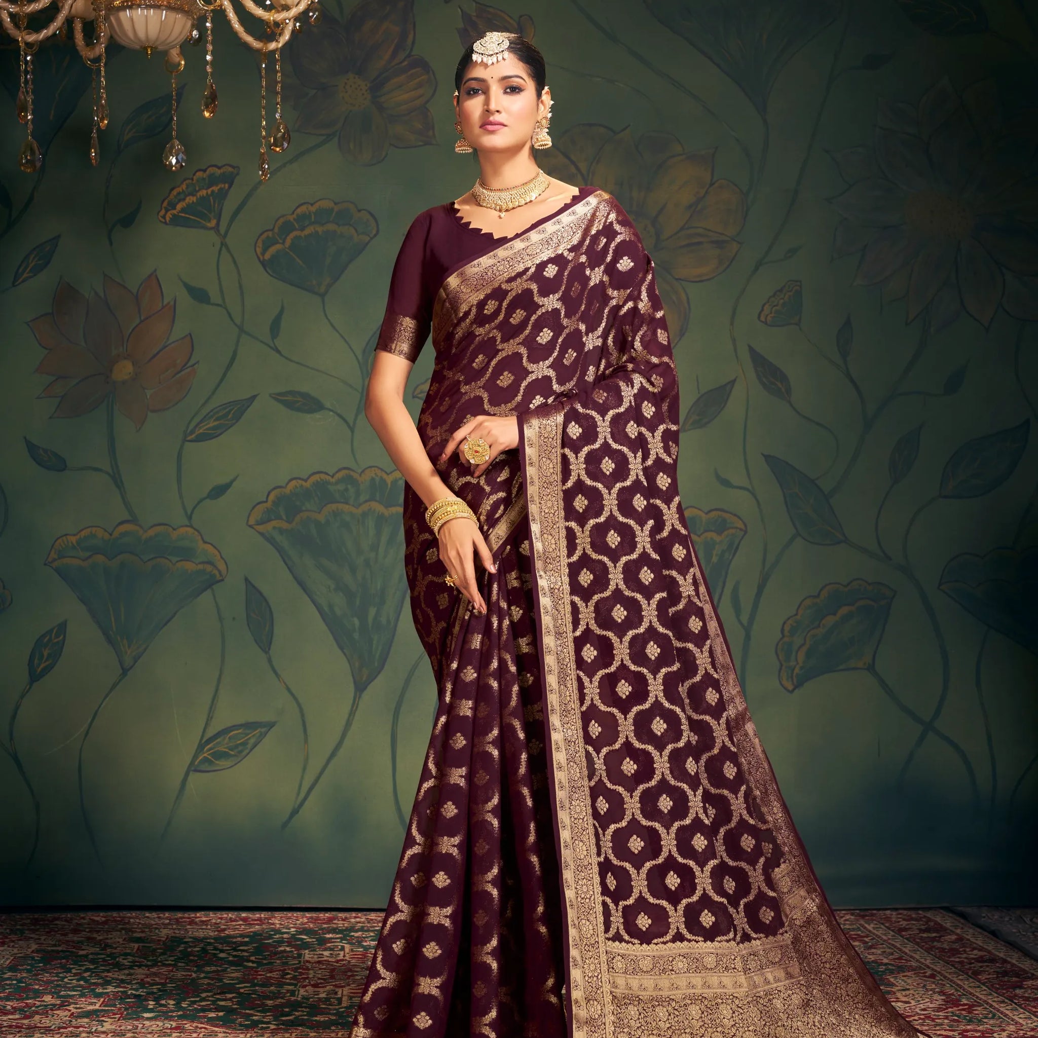 RANGAT Dark Coffee Pure viscose Georgette saree