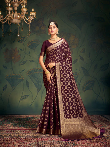 RANGAT Dark Coffee Pure viscose Georgette saree
