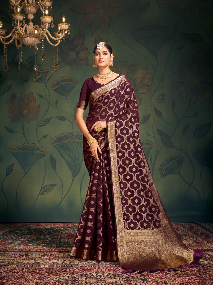 RANGAT Dark Coffee Pure viscose Georgette saree