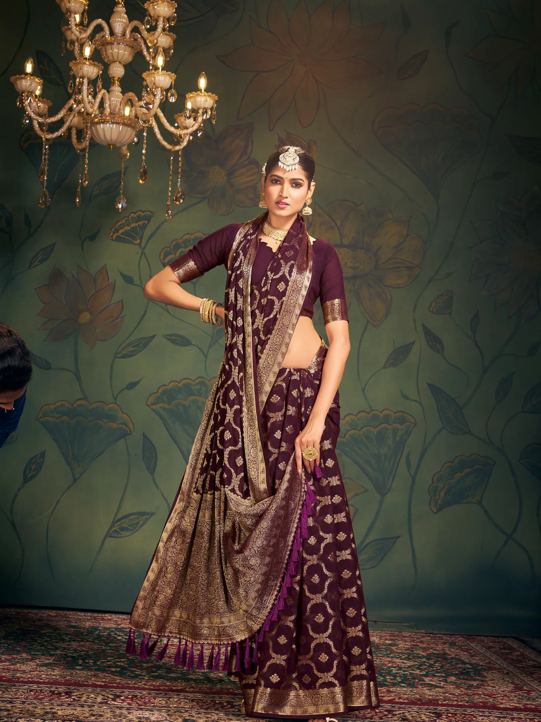 RANGAT Dark Coffee Pure viscose Georgette saree