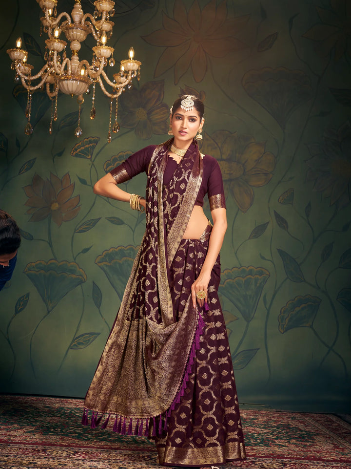 RANGAT Dark Coffee Pure viscose Georgette saree