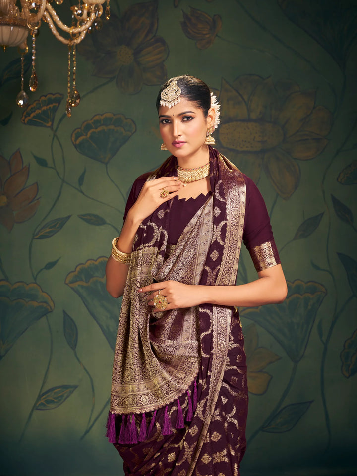 RANGAT Dark Coffee Pure viscose Georgette saree