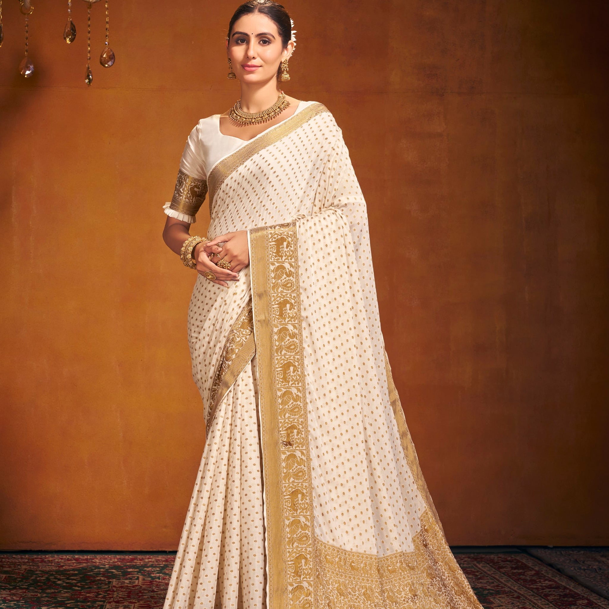ANTIQUE ZARI WHITE VISCOSE SAREE