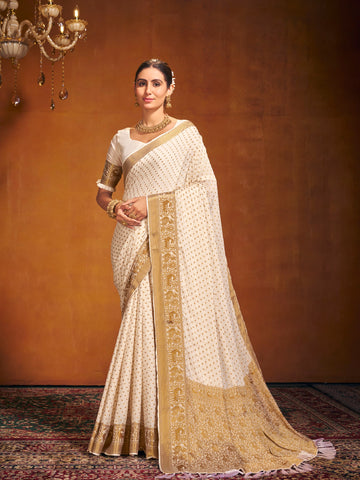 ANTIQUE ZARI WHITE VISCOSE SAREE