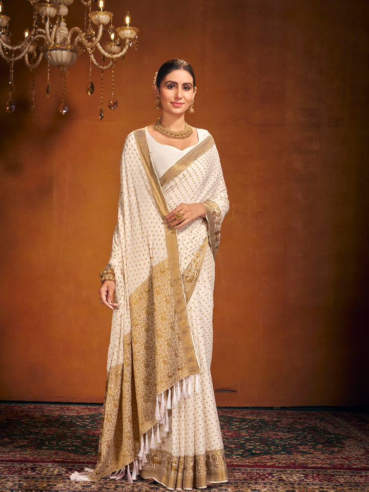 ANTIQUE ZARI WHITE VISCOSE SAREE