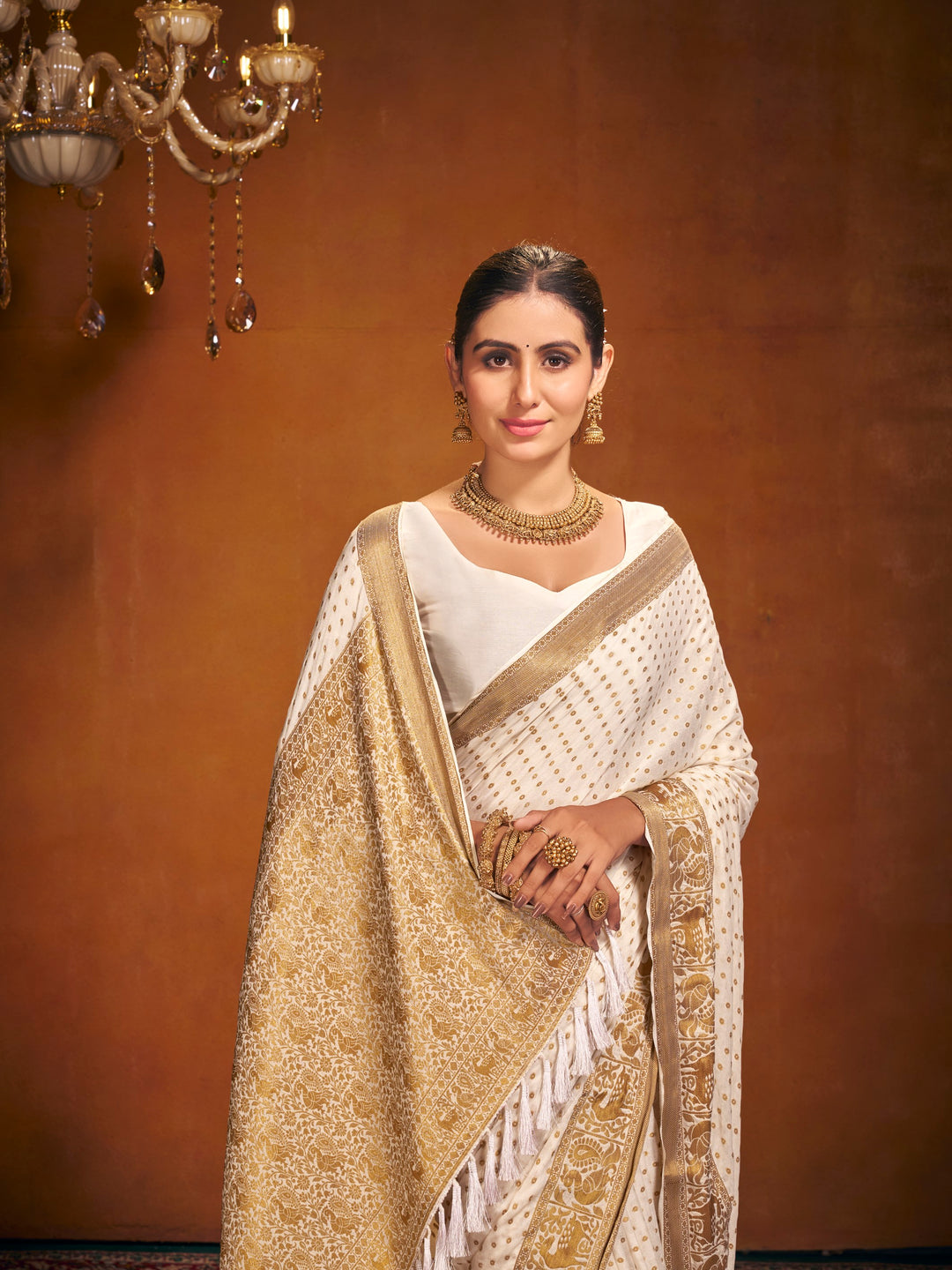 ANTIQUE ZARI WHITE VISCOSE SAREE