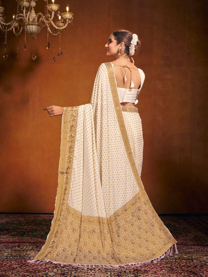 ANTIQUE ZARI WHITE VISCOSE SAREE