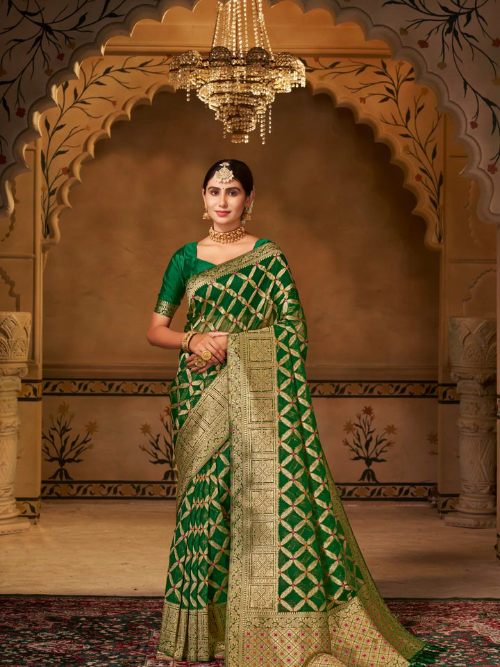 Varsha Green Pure Organza Saree for Wedding