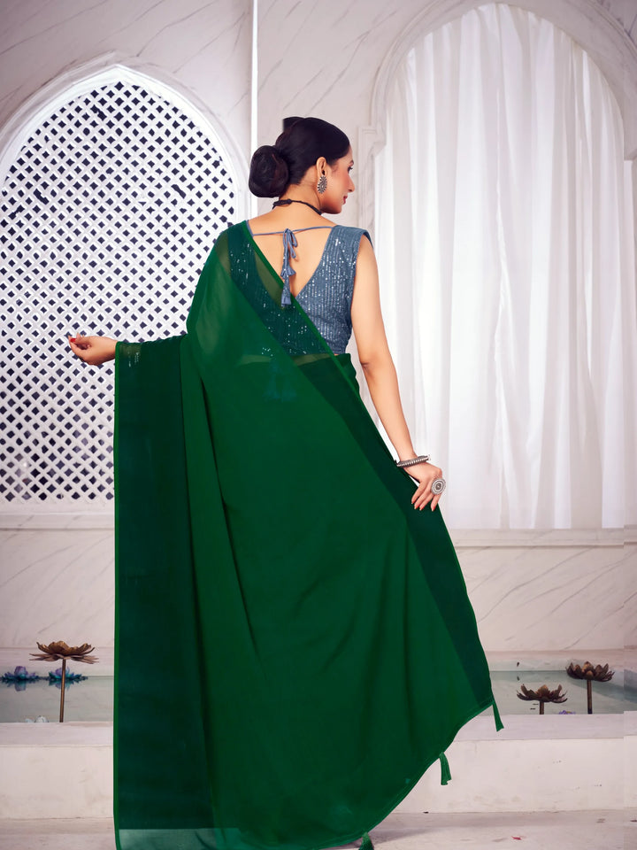 Flourious Pure Chiffon Saree for women with Sequence Blouse