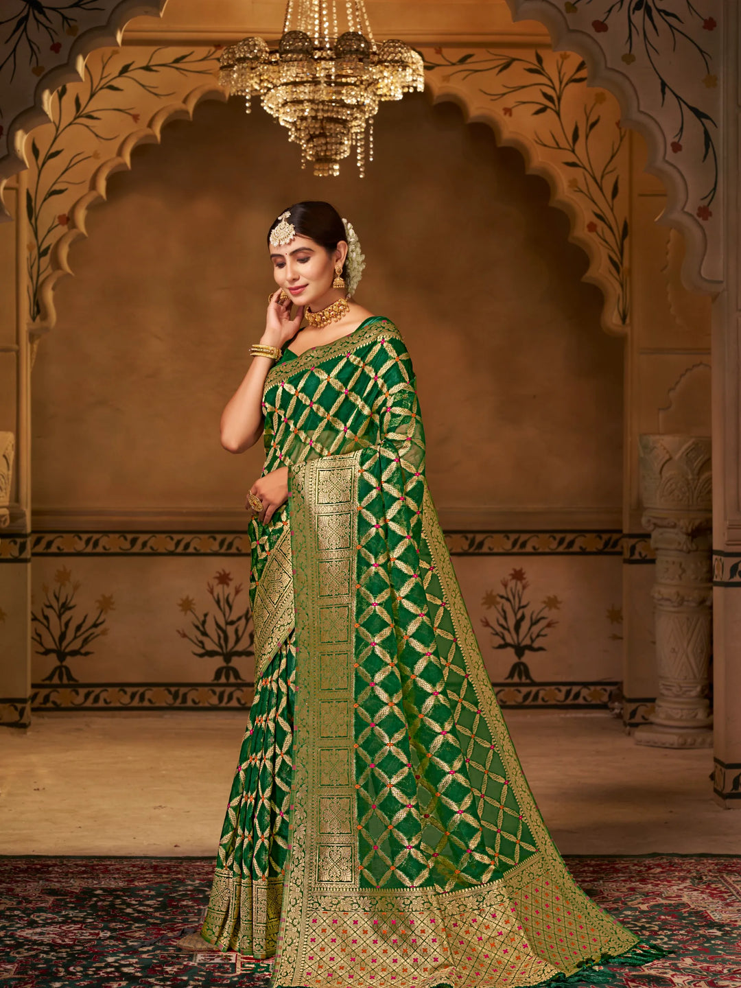 Varsha Green Pure Organza Saree for Wedding