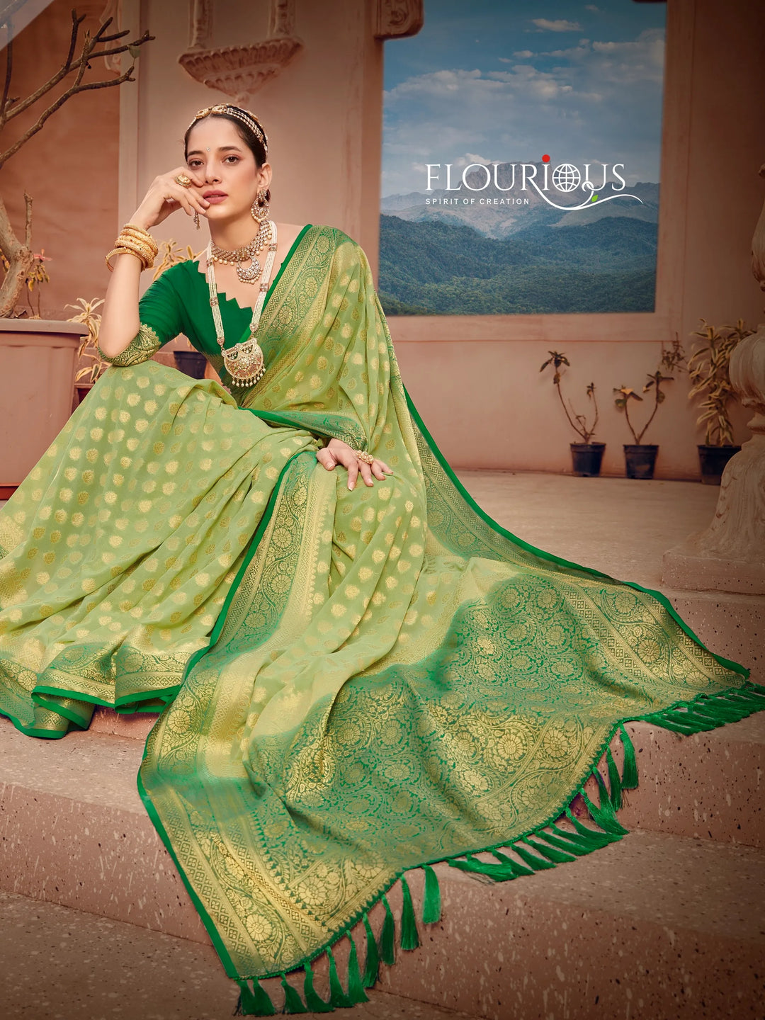 GANGA GREEN VISCOSE SAREE