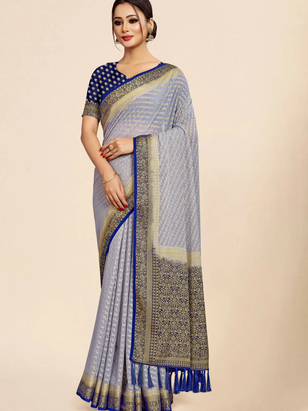 Bindia Grey Viscose Saree