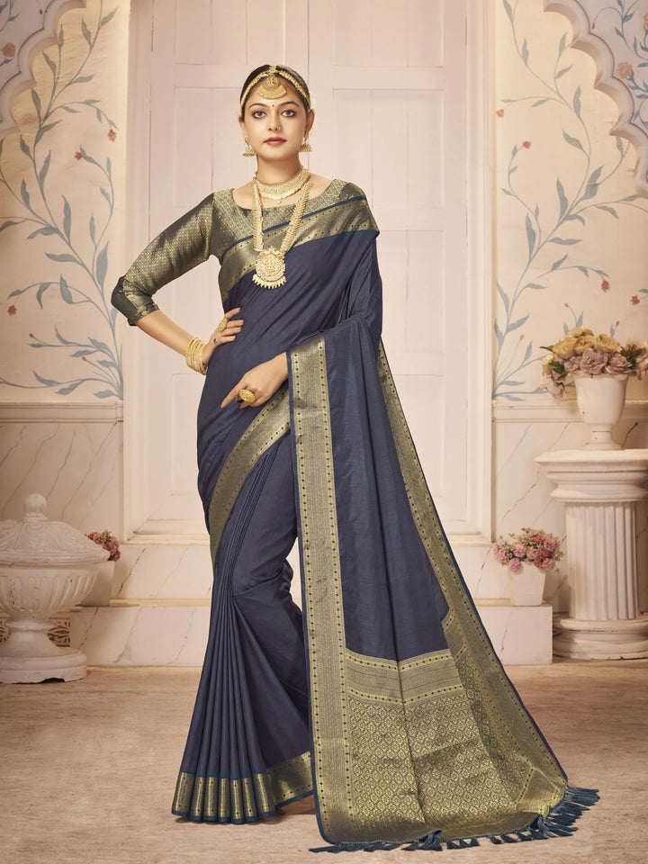 Majulika Grey Color Pure Dola Silk Saree