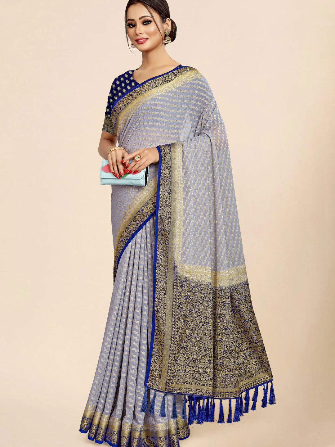 Bindia Grey Viscose Saree