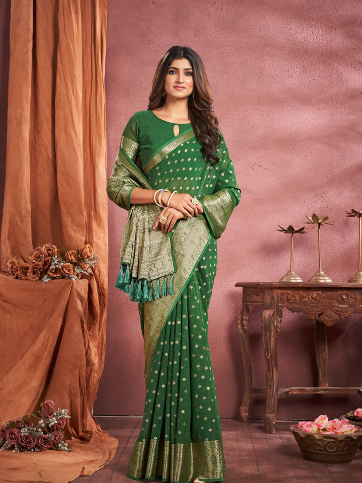 KUM KUM  Dusty Green Pure viscose Georgette saree