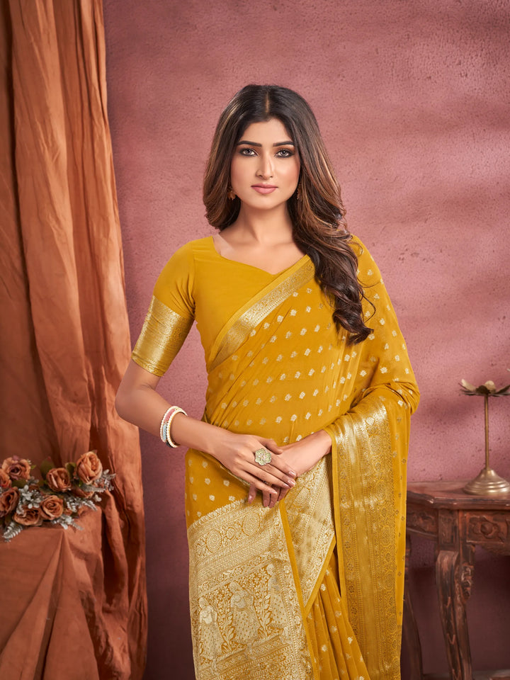 KUM KUM  Dusty Yellow Pure viscose Georgette saree