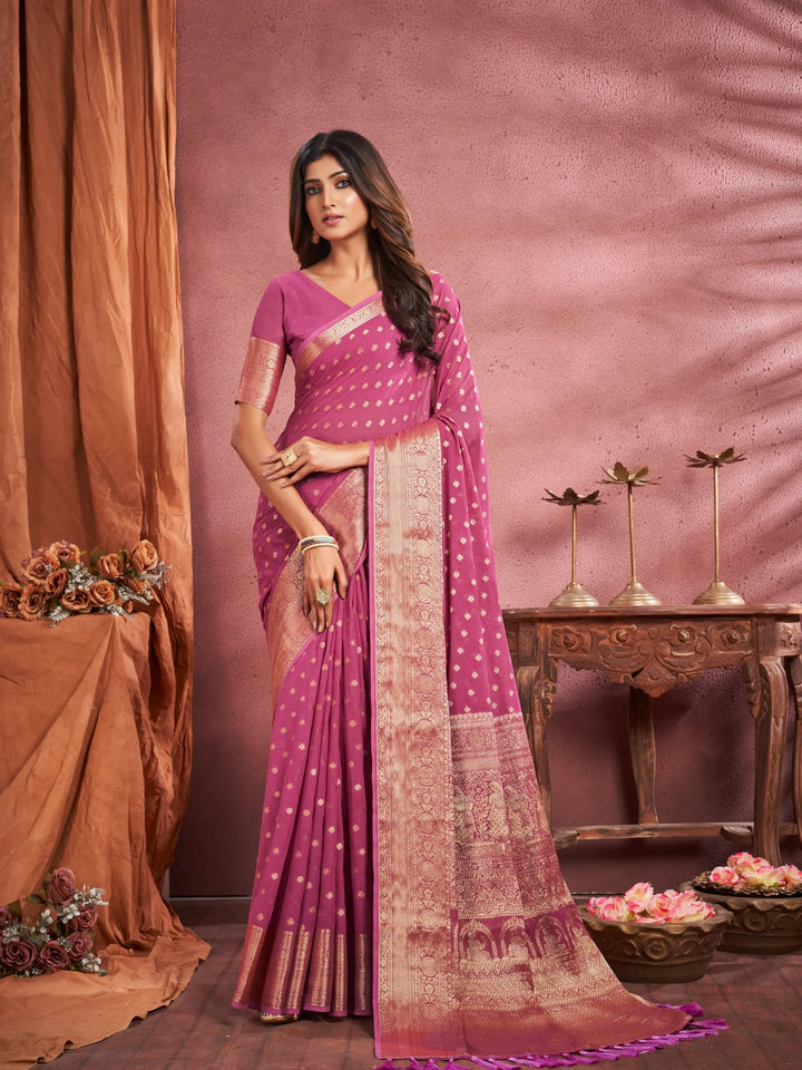 KUM KUM Dusty Purple Pure viscose Georgette saree