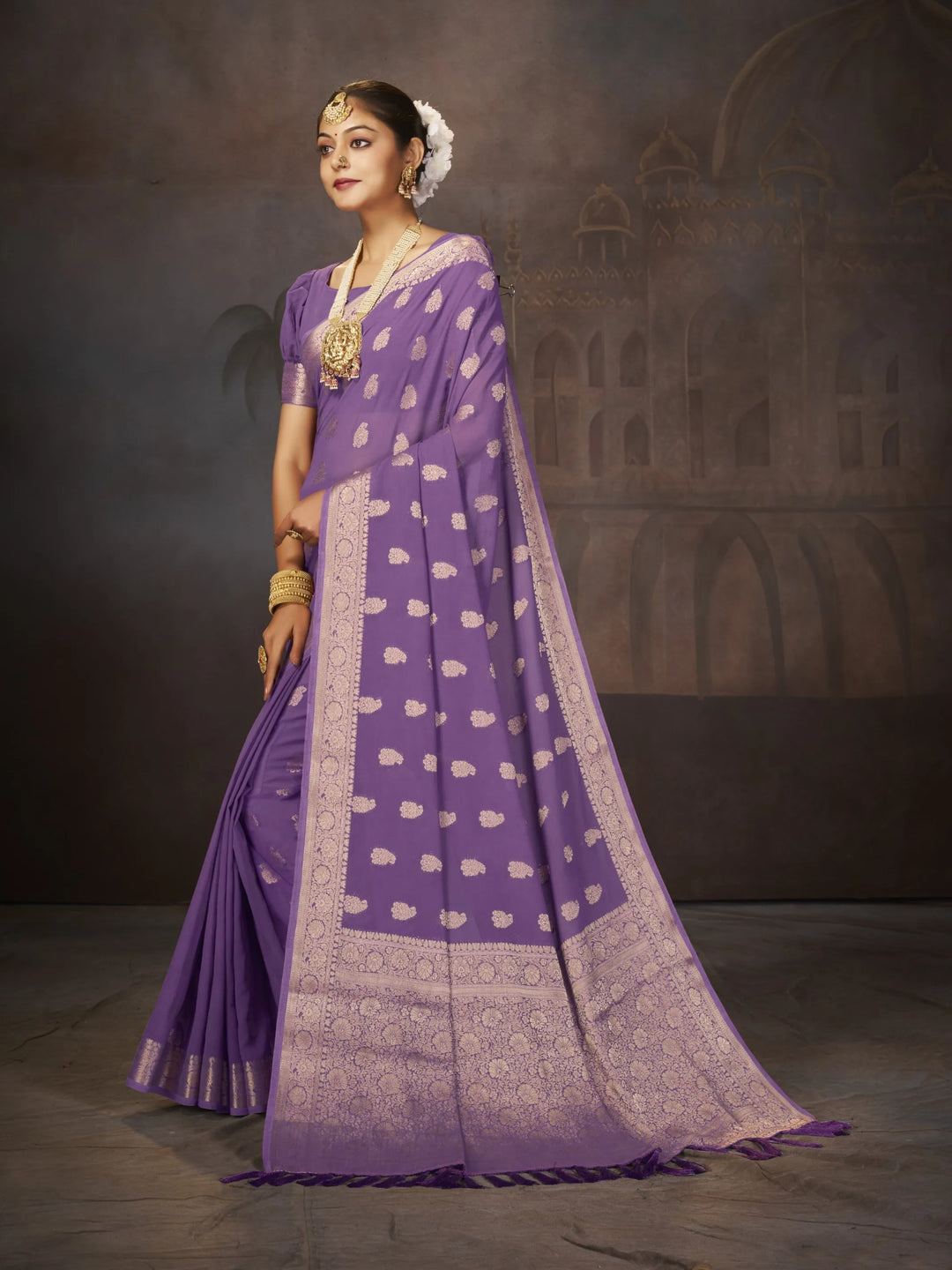 Suhana Lavender Color Pure Georgette Saree for Women