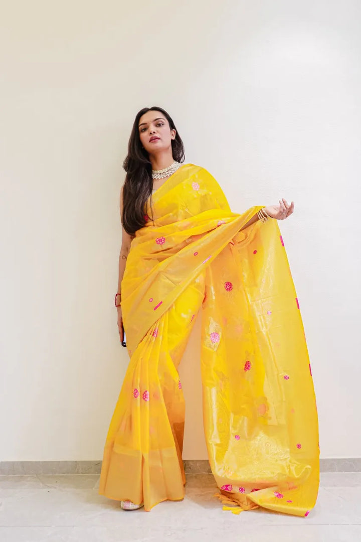 Saloni Yellow Meena Organza Saree