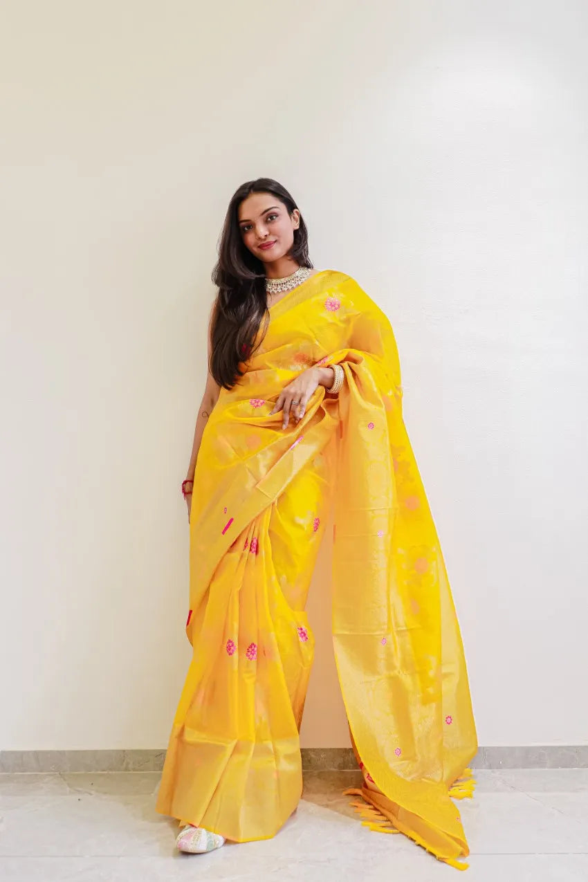 Saloni Yellow Meena Organza Saree