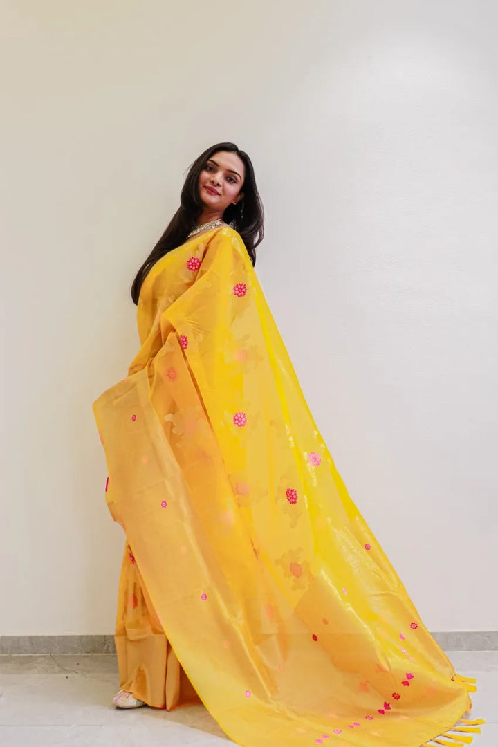 Saloni Yellow Meena Organza Saree