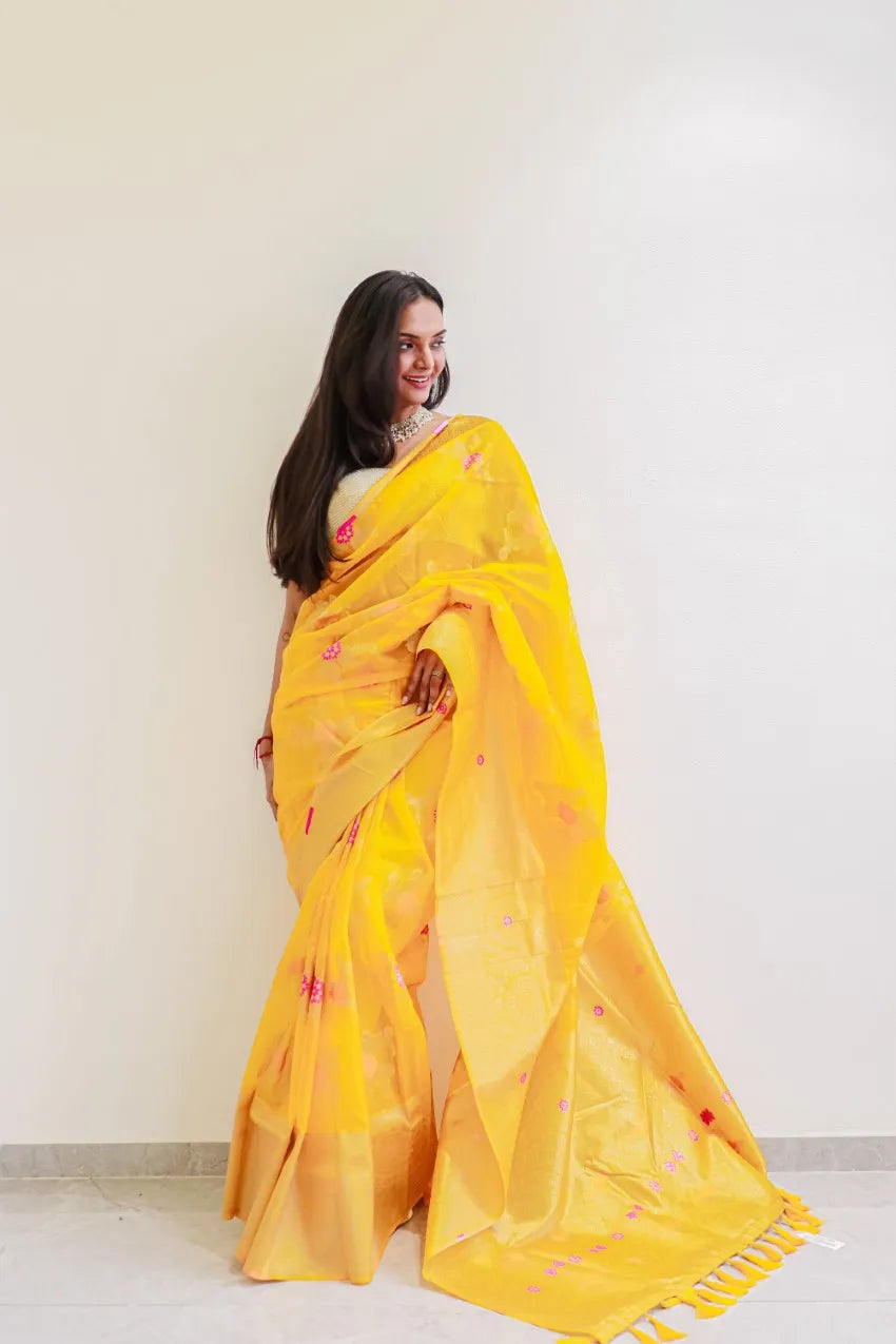 Saloni Yellow Meena Organza Saree