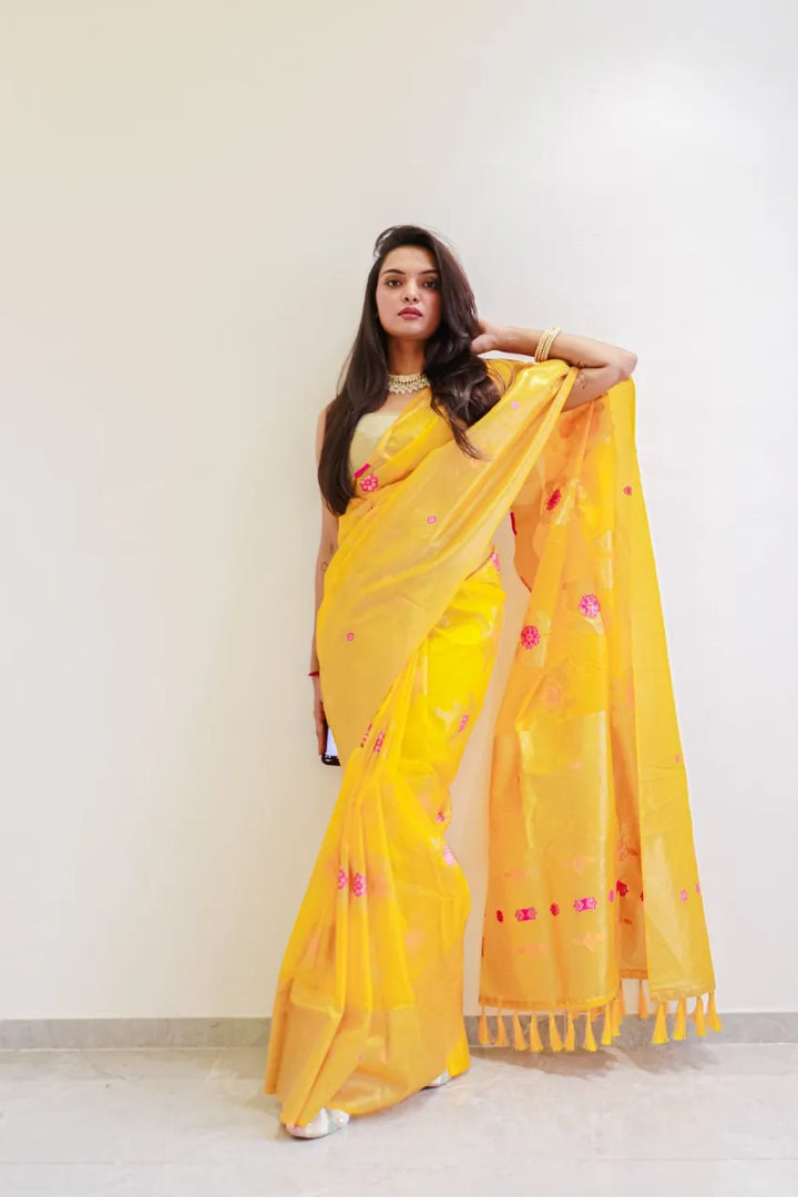 Saloni Yellow Meena Organza Saree