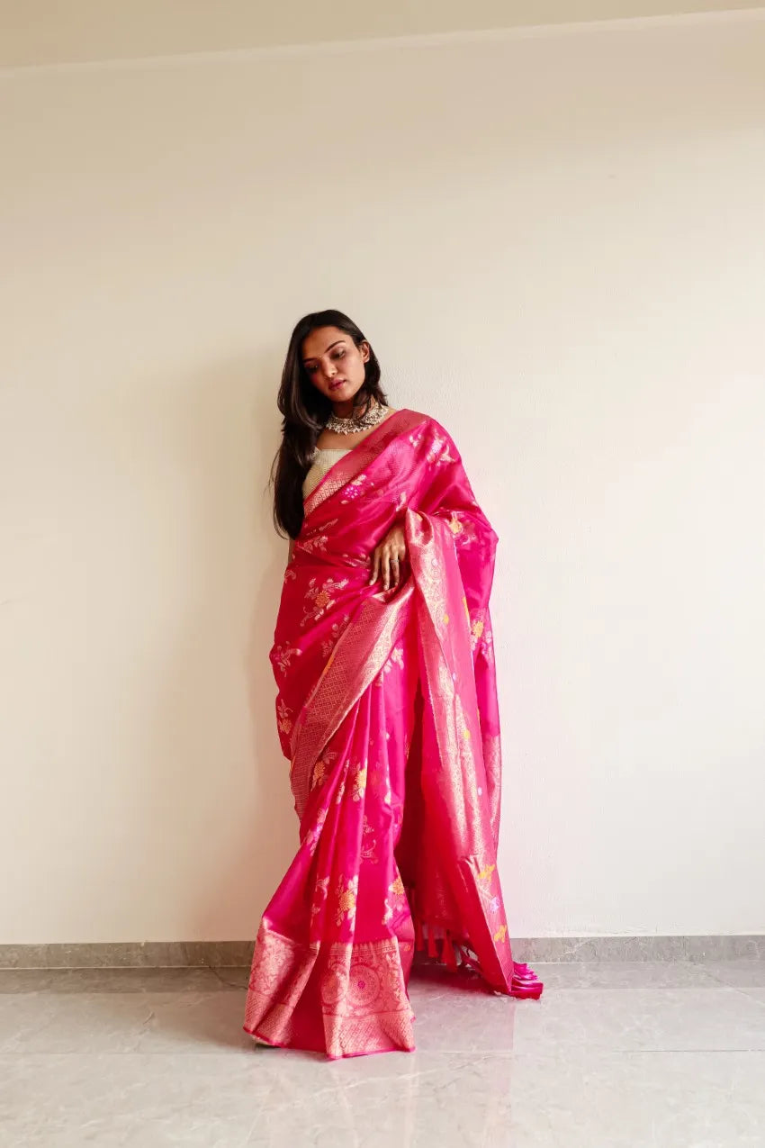 Saloni Pink Meena Organza Saree