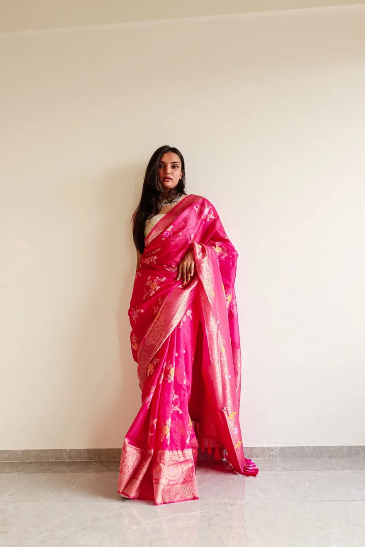 Saloni Pink Meena Organza Saree