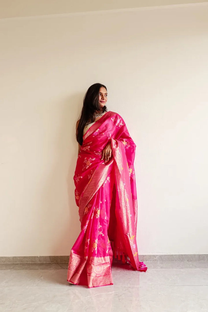 Saloni Pink Meena Organza Saree