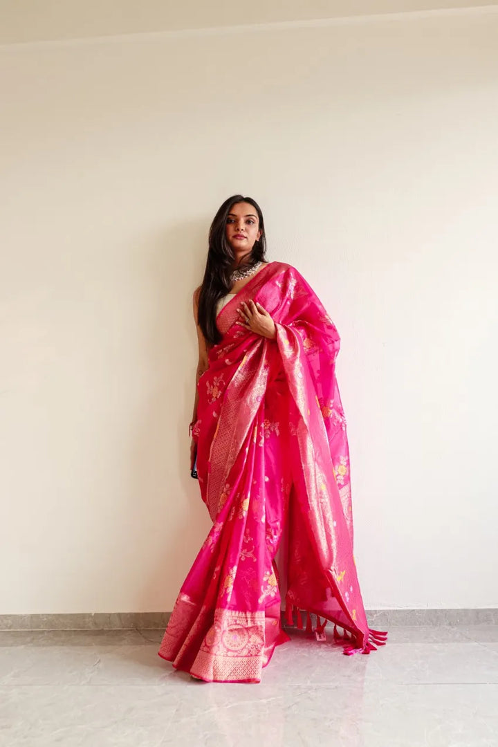 Saloni Pink Meena Organza Saree