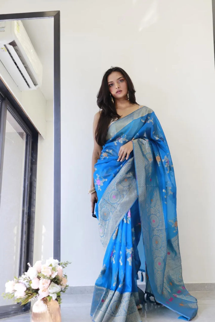 Saloni Blue Meena Organza Saree